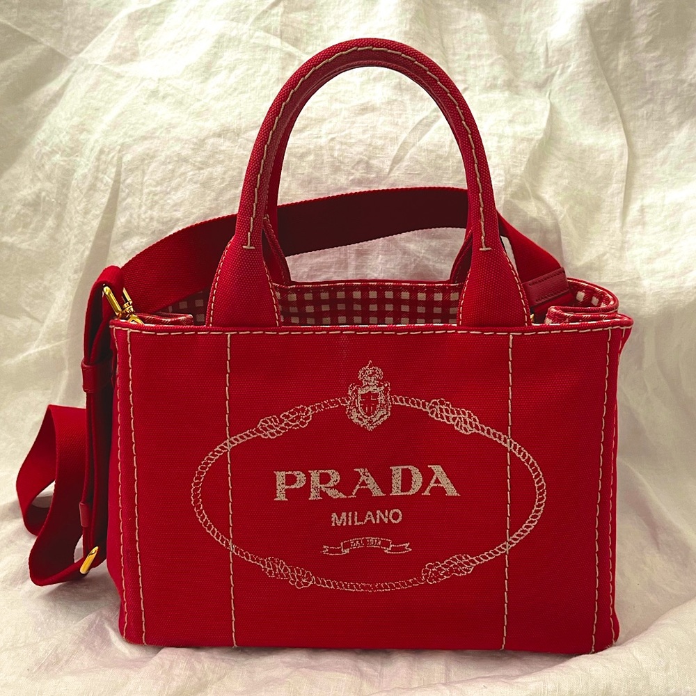 Prada Red Canvas Tote Bag